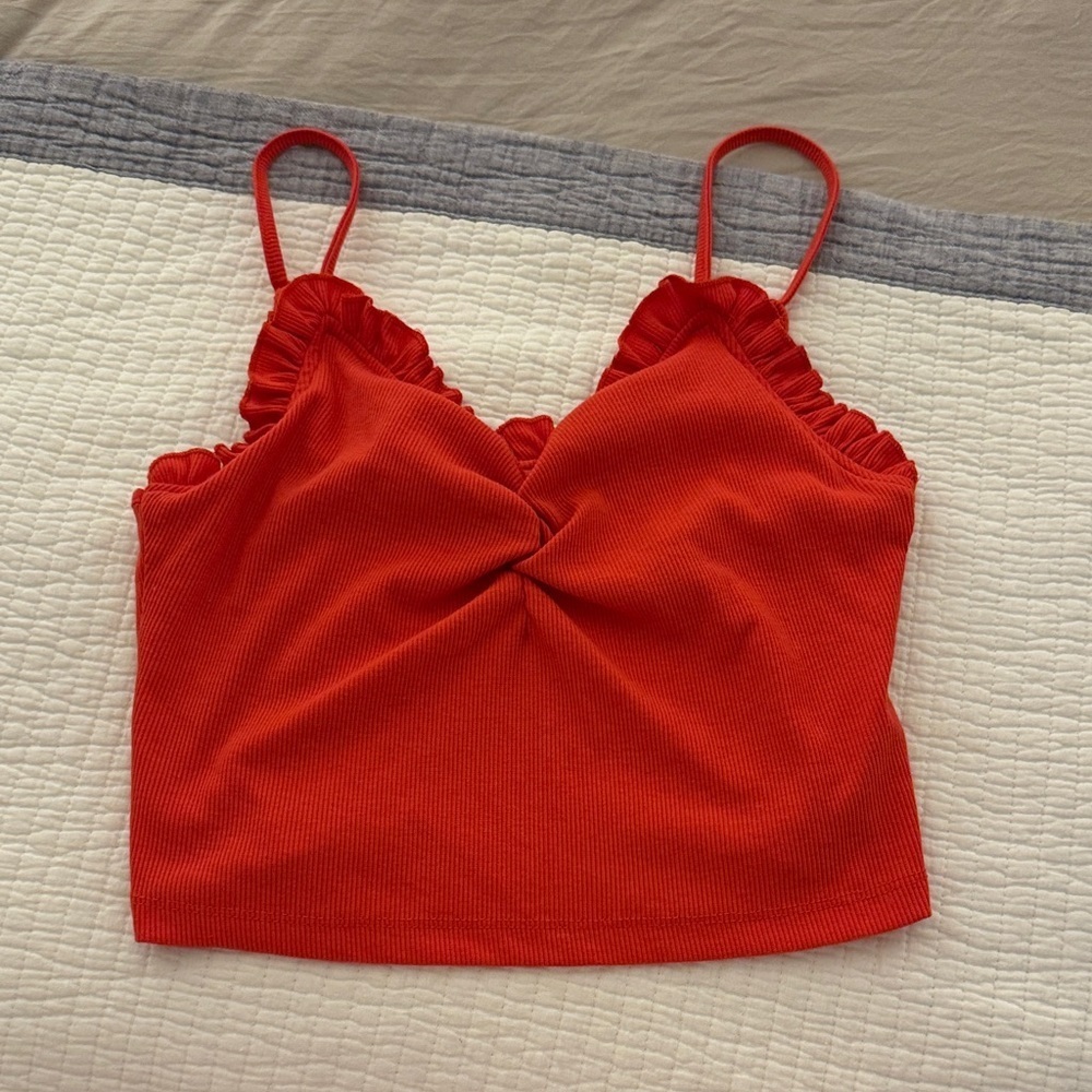 Red ribbed cropped top